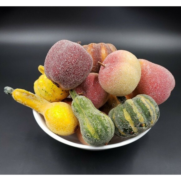 Vintage Faux Fruit Lot Beaded Sugared Harvest Decorative Gourd Apple Pear Orange - Picture 12 of 12